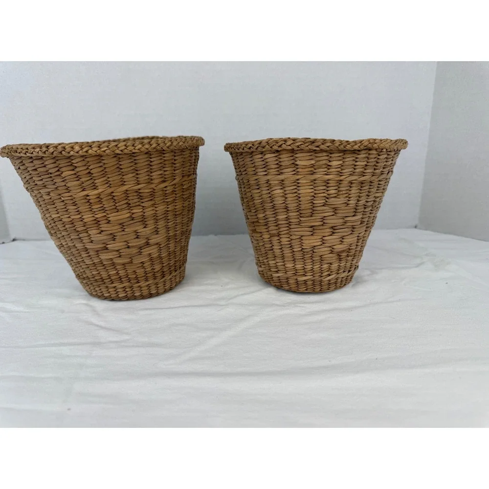VTG Set of 2 Woven Wicker‎ Rattan Baskets Tapered Storage Planters Boho Decor